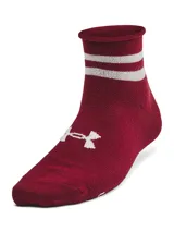 Pack de tres pares de medias Under Armour Essential, de corte tobillero, color blanco con detalles en lila y logo de la marca.