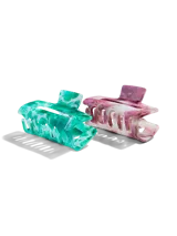 Pack de 2 pinzas para el cabello en tonos verde y rosa, con cierre de clip.