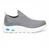 Championes Skechers Bobs Sport Unity, color gris con suela blanca y detalles en celeste. Capellada de tejido de punto Stretch Fit, plantilla acolchada de espuma viscoelástica y entresuela Dual Cushioning.