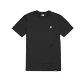 Remera negra de manga corta con logo de Etnies estampado en el pecho y etiqueta con el logo en el ruedo.