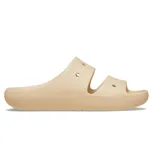 Sandalias Crocs Classic color beige con dos tiras superiores y orificios para charms Jibbitz.