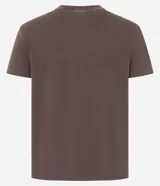 Remera manga corta color marrón con estampa de flor rosa en el frente. Confeccionada en algodón BCI más sostenible.