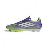 Championes de fútbol Adidas F50 League para hombre, color morado con detalles en blanco y amarillo.