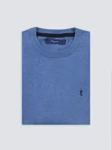 Buzo azul marino de algodón liviano, con cuello redondo y logo bordado al tono en el pecho.