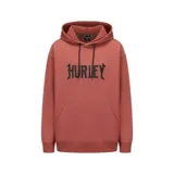 Buzo con capucha color ladrillo, con cordones negros y logo Hurley estampado en el frente.