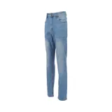 Pantalón de jean de corte recto, color azul oscuro, con cinco bolsillos y logo de CAT en la parte trasera.