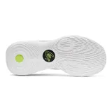 Championes de básquet Under Armour Curry 12, color gris claro con detalles en negro y verde flúor. Presentan tecnología UA Flow para mayor amortiguación y tracción en la cancha.