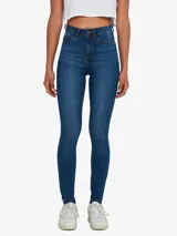 Jeans skinny de tiro alto color azul oscuro.