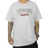 Remera blanca de manga corta con estampa del logo de Thrasher y un cartel de "No Parking".
