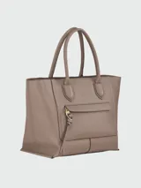 Bolso tote Longchamp modelo Mailbox, tamaño L, color gris topo, confeccionado en cuero granulado.