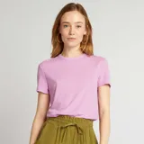 Camiseta de punto de canalé color rosa, de corte ajustado y manga corta.