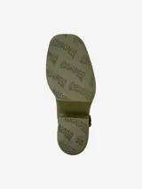 Sandalias de cuero color verde militar, con plataforma y tiras cruzadas.