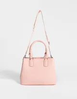 Cartera tipo city color rosa viejo, con correa regulable desmontable, manijas superiores, pouch interno con cierre y broche con botón para cerrado.