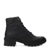 Bota negra de mujer con cierre de cordones y tacón bajo.
