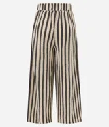 Pantalón recto de punto con rayas verticales en tonos beige y negro. Cuenta con cintura elástica y forro interior.