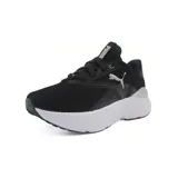 Championes Puma Softride Mayve para mujer, color negro con logo plateado y suela blanca.