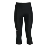 Calza capri deportiva Under Armour Hi-Rise negra, de tiro alto, con logo blanco en la pierna izquierda.