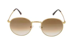 Lentes de sol redondos con marco dorado y lentes degradados de marrón a transparente.