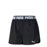 Short deportivo Puma Strong Knit de mujer, color negro con cintura elástica con logo de la marca en blanco y logo pequeño estampado en la pierna izquierda.