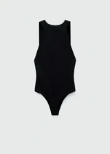 Body negro de tejido de punto fino con cuello halter y espalda descubierta.