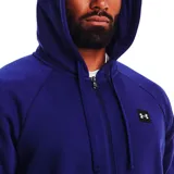 Campera con capucha Under Armour Rival Fleece FZ para hombre, color azul con logo pequeño en el pecho. Confeccionada en forro polar de mezcla de algodón de peso medio con interior cepillado, capucha cruzada ajustable, bolsillo delantero tipo canguro, puños y dobladillo acanalados.