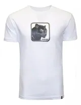 Remera blanca de algodón con estampado de pantera en el frente, diseño exclusivo.
