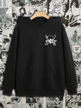 Canguro negro con capucha y bolsillo frontal, estampado en el pecho con el logo de Zoro de One Piece.