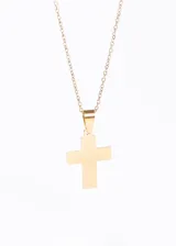 Conjunto unisex de cadena fina dorada y dije de cruz de acero quirúrgico.