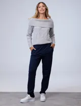 Pantalón de yoga azul marino, de corte recto y cintura elástica.