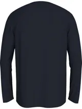 Remera de manga larga azul marino, con cuello redondo y logo de Tommy Hilfiger estampado en el pecho.