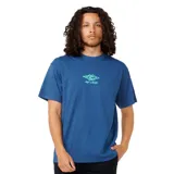 Remera azul de manga corta con logo de Rip Curl estampado en el pecho.