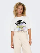 Camiseta blanca de algodón con estampado de un guepardo y texto "Wild Energy" y "Fire Ignited".