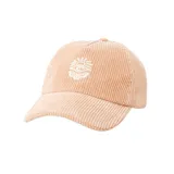 Gorro de béisbol color rosa claro de pana con logo bordado en blanco en el frente.