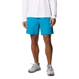 Short de baño azul con cintura elástica ajustable con cordón, bolsillos laterales de malla y bolsillo trasero con cierre.