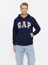 Buzo canguro con cierre de la marca Gap, color azul marino con logo de la marca en color gris.