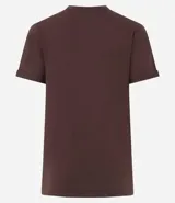 Remera tipo t-shirt de algodón, color beige claro, con cuello redondo y mangas cortas dobladas.