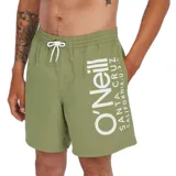 Short de baño verde con cintura elástica ajustable con cordón y logo de la marca O'Neill estampado en blanco en la pierna izquierda.
