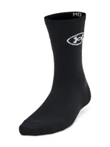 Pack de tres pares de medias Under Armour Essential para mujer, de largo medio, color negro con detalles en blanco. Incluyen soporte de arco dinámico para reducir la fatiga del pie y material transpirable que capilariza el sudor y se seca rápidamente.