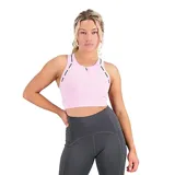 Top deportivo ajustado, color rosa, con tecnología de secado rápido y bolsillos prácticos.