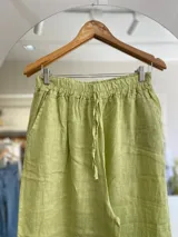 Pantalón palazzo blanco de lino, con cintura elástica.