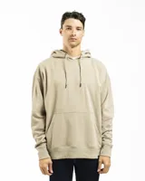 Buzo canguro color arena con capucha ajustable con cordones y bolsillo frontal tipo canguro.