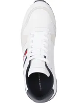 Zapatillas de running en cuero blanco con paneles a contraste, logo de Tommy Hilfiger en el lateral y suela de goma.