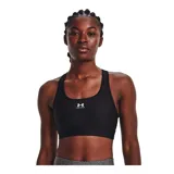 Top deportivo Under Armour Mid Padless color lila con contorno gris. Diseño con espalda deportiva y logo de la marca en el centro.