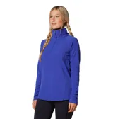 Buzo polar celeste de mujer, marca Columbia, modelo Glacial IV. Cuenta con cuello alto blanco con cierre de media cremallera.