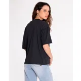 Remera negra de algodón con estampa gris de tractor Caterpillar y texto "Growth & Trade".