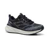 Championes deportivos Skechers Relaxed Fit Edgeride Power Flow, color negro con detalles en gris y blanco. Capellada de punto técnico con cordones y capas sintéticas, entresuela acolchada, plantilla Skechers Air-Cooled Memory Foam y suela de tracción flexible.