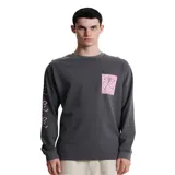 Remera de manga larga color gris con estampado en el pecho y en la manga izquierda.