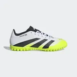 Championes de fútbol Adidas Predator Club, color blanco con detalles en negro y amarillo flúor.