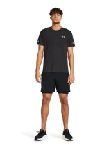 Short de running Under Armour Launch 7 2N1, color azul con detalles en celeste.