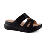 Sandalias negras de plataforma con dos tiras anchas sobre el empeine, una de ellas con ajuste de velcro.